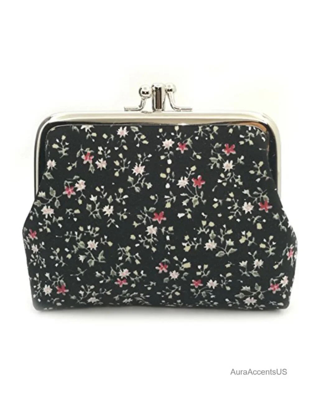Canvas Kiss-Lock Coin Purse Floral Buckle Pouch Vintage Wallet